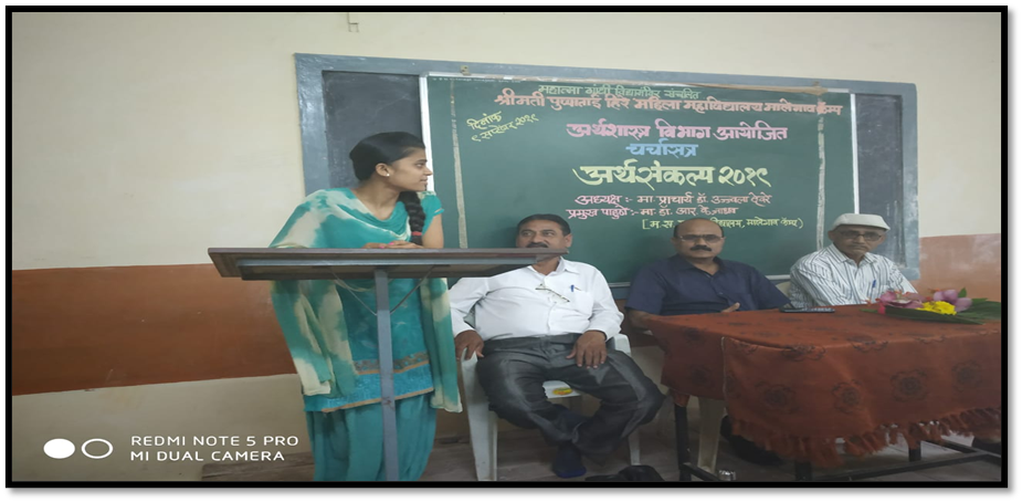 In the Academic year 2019-20 Department of Economics organized, “student seminar on
												budget 2019”, Jayshree Nerkar present her speech.